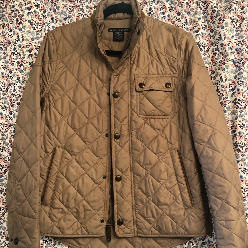 Classic camel Ralph Lauren quilted sueded coat